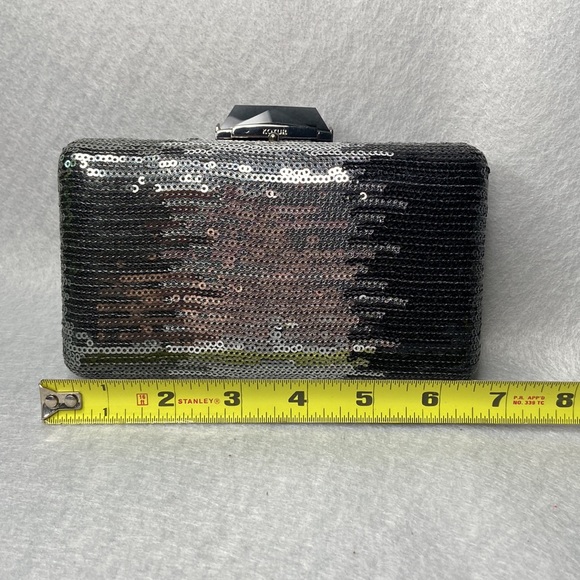 Kotur sequin embellished ombré gray silver black box clutch, black chain NWOT - Picture 9 of 12